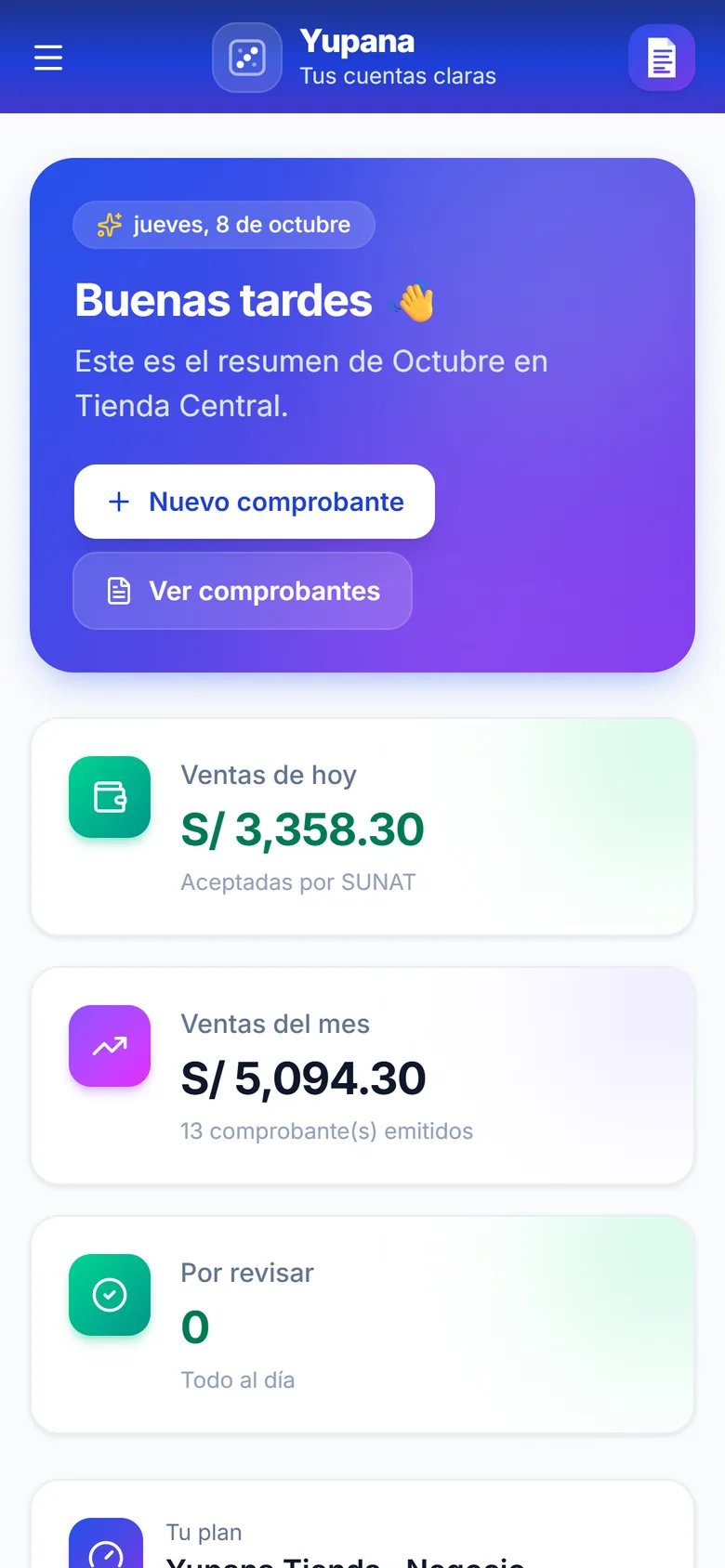 Yupana en el celular: ventas de hoy y del mes