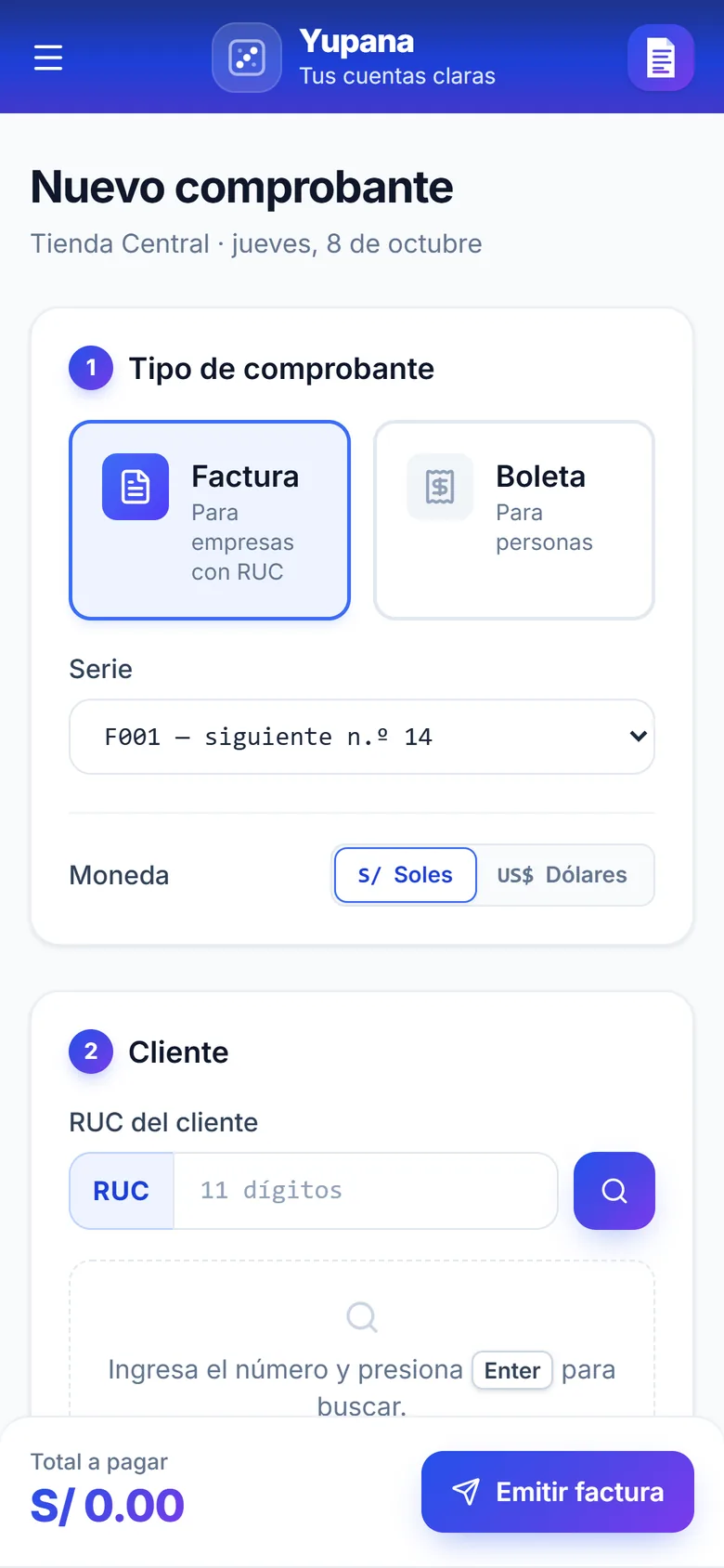 Nuevo comprobante en el celular